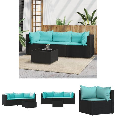 Poly Rattan - vidaXL 4-tlg. Garten-Lounge-Set mit Kissen Schwarz Poly Rattan - Gartenlounge (1/5)