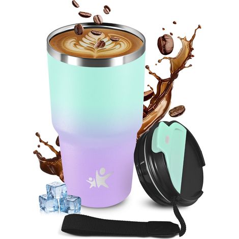 Mug Isotherme 600ml, Tasse Isolante Hermétique à Vide avec Couvercle, Étanche et Réutilisable, Double Paroi Isolée sous Vide, sans BPA, Idéale pour Enfant, Adulte, Randonnée, Course (1/5)