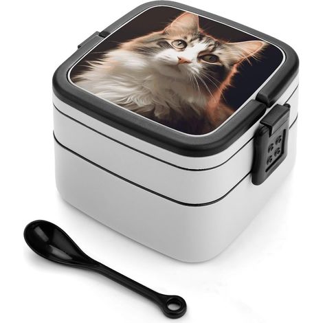 Boîte à bento motif chat, style japonais, double compartiment (1/5)