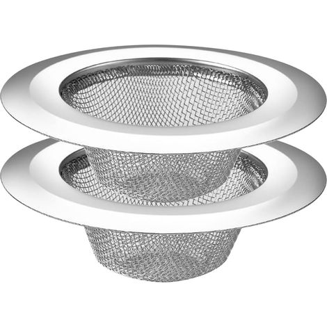 Lot de 2 passoires d'évier de cuisine, grand format (11,3 cm de diamètre), en acier inoxydable à mailles fines, avec bords larges. Panier filtre récupérateur de déchets pour évier et garage. (1/5)