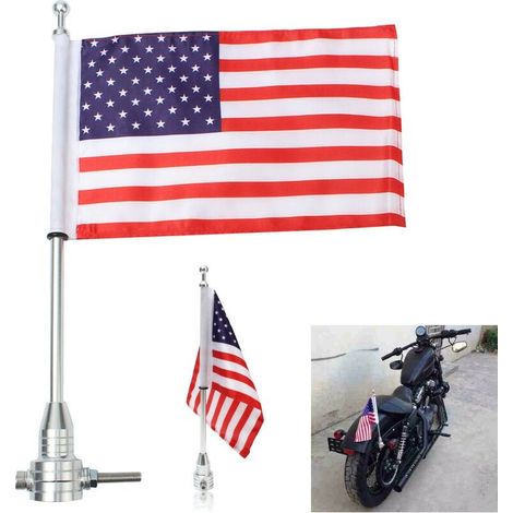 VURAHOME - Amerikanische USA Motorradflaggen-Gepäckträgerhalterung für Harley Silber (1/5)
