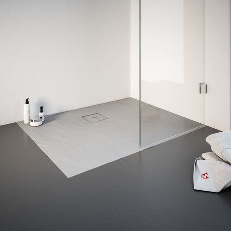 Receveur de douche 80 x 100 cm résine minérale de plain-pied, décor effet Pierre gris, Schulte