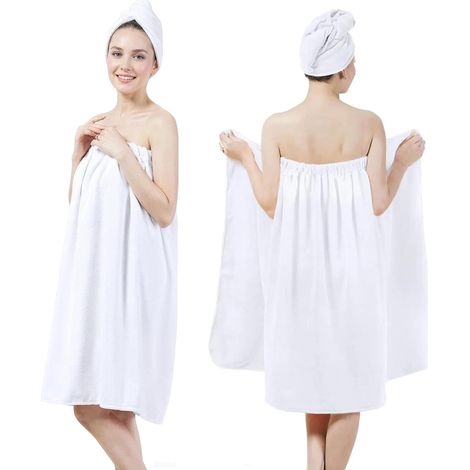 Paréo de Bain et Serviette de Cheveux en Microfibre pour Femme Set Peignoir avec Bonnet de Douche 2 en 1 Robe Serviette de Bain Séchage Rapide Peignoir 70 140CM pour Voyage Spa Piscine Hôtel (1/5)