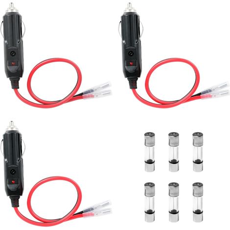 3 Pièces Mâle pour Allume-Cigare, Adaptateurs Allume-Cigare Mâles avec Câble 16AWG 12V/24V, 3 x Fusibles 10A/15A Inclus, avec LED, Connecteur Universel pour Voiture, Onduleur, Pompe à Air (1/5)