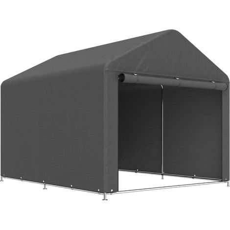 Abri de jardin imperméable, tente de stockage moto avec porte enroulable à fermeture éclair, 200x238x183 cm, gris foncé (1/5)