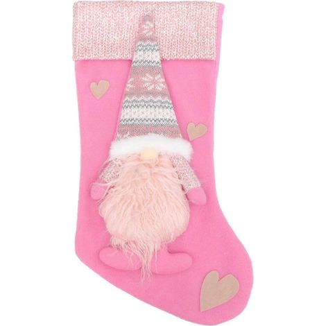 pièce de chaussettes de Noël adorables, poupée sans visage, pochette à suspendre, décoration pour sapin de Noël-43x27cm-Pink (1/2)