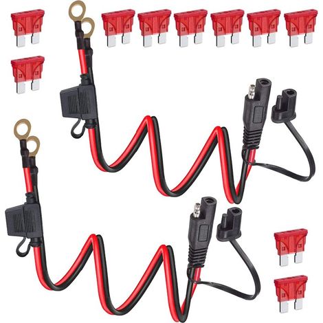 2 SAE-Stecker, 0,6 m Verlängerungskabel, Ringkabelschuh, 10-A-Sicherung, Motorradfahrzeug (1/5)