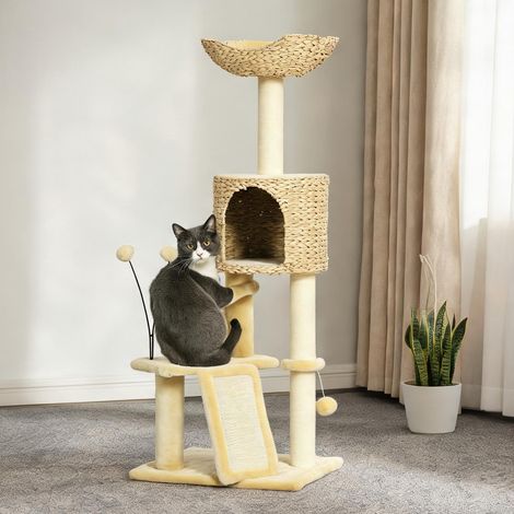 Arbre à chat beige en bois 45 x 40 x 116 cm (1/5)