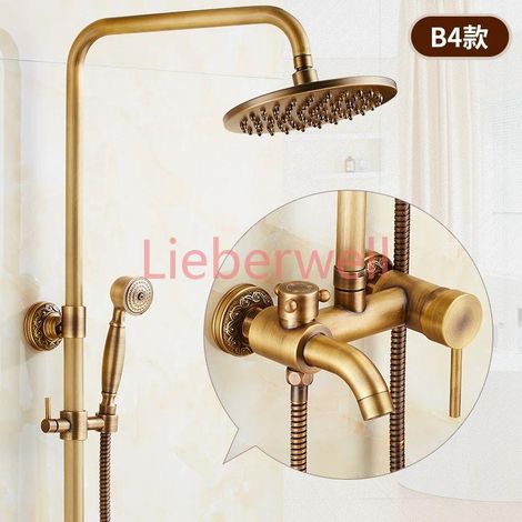 Ensemble de douche à effet pluie classique, bronze antique, ensemble de douche de bain, bec à percussion mural en cuivre, système de robinet de centre commercial (1/4)