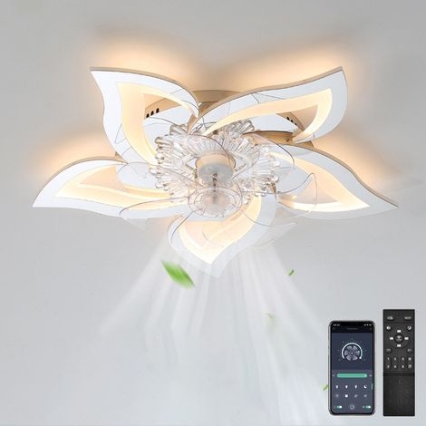 Ventilateurs de plafond de 69 cm avec lumières, ventilateur de plafond semi-encastré à intensité variable avec application et télécommande, Chrome (1/5)