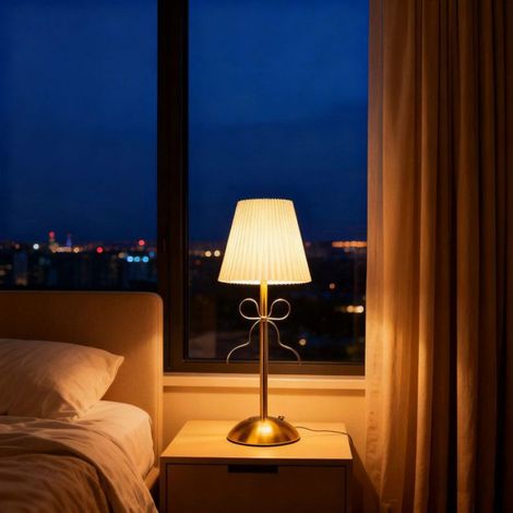Lampe de table à arc Lampe de Table à nœud, jolie lampe LED décorative et Rechargeable en tissu, luminaire lampe Rose Jaune (1/5)