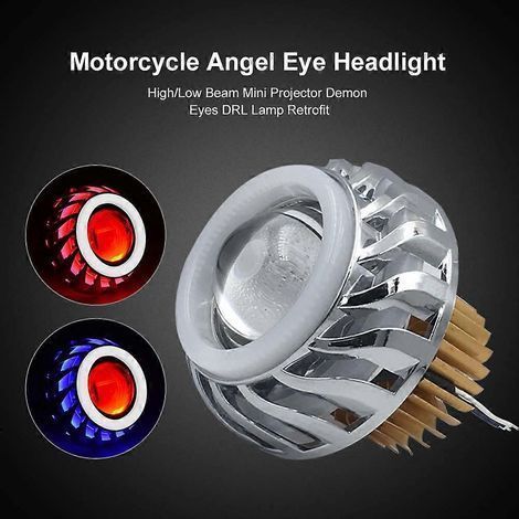 Phare LED 1200LM pour voiture et moto, effet « yeux de diable », lentille de projection, feux de route/croisement, stroboscope, feu de jour. (1/4)