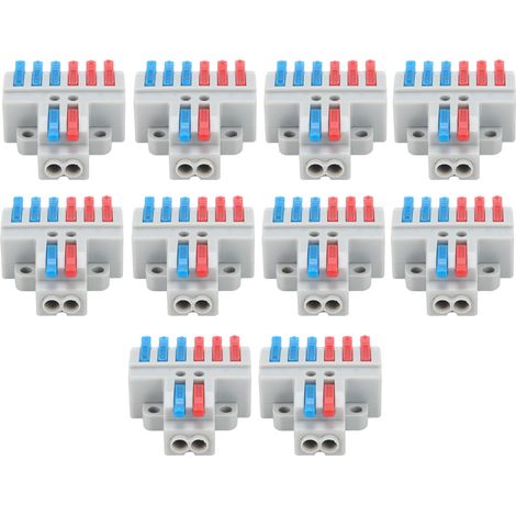 10 Connecteurs de fil électrique 2 entrées 6 sorties, bornier rapide à trou fixe 4mm, répartiteur 600V, lot de 10 pièces (1/5)