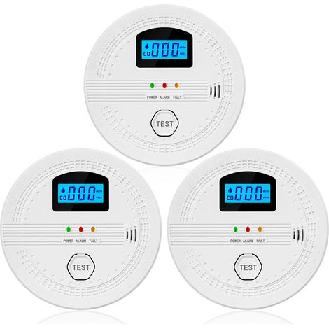 GARRYFIZH Détecteur de Fumée et de Monoxyde de Carbone 2 en 1‌ - 3 Packs avec Affichage LCD, Alarme Sonore et Lumineuse Intelligente, Avertissement de Batterie Faible pour Maison, Bureau, Garage