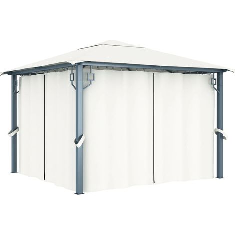 Pavillon mit Vorhängen 300 x 300 cm Creme Aluminium