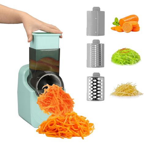 Coupe-légumes électrique multifonction avec grande trémie, rotatif avec 3 lames, modèle enfichable avec interface USB, convient pour couper les légumes (vert)
