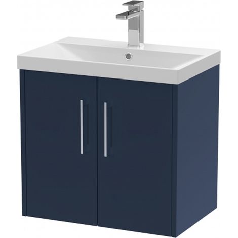 Hudson Reed Juno Wall Hung 2-Door Vanity Unit with Basin 3 600mm Wide - Midnight Blue (1/6)