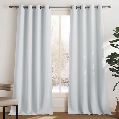 Thermal insulating blackout curtains, 2 pieces, 132 x 92 cm (W x H), opaque eyelet curtains, light insulation, UV protection, bedroom, living room, interior design, white (1/5)