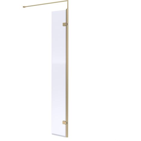 Balterley Drakelow Contemporary Bathroom 8mm Glass Wetroom Swing Screen with Support Bar, Brushed Brass, 1950 x 322 x 27mm