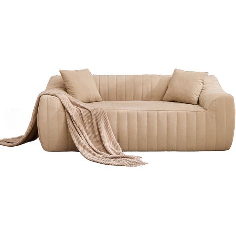 Divano 2 posti beige in tessuto tecnico con imbottitura in schiuma HOMVRA (1/5)