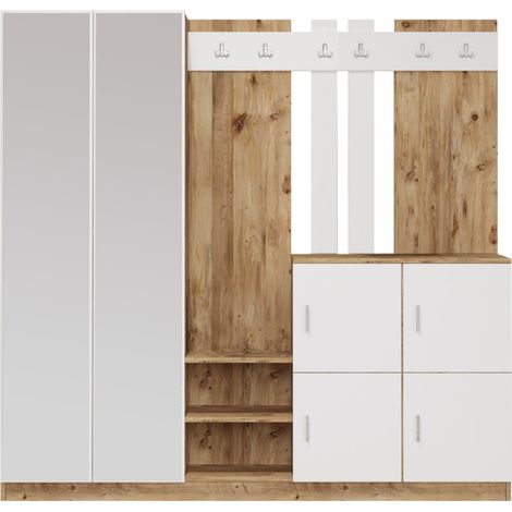 Concept-Usine – Meuble d'entrée console avec miroir – Dimensions 180x37.5x187.2 cm – Panneaux de particules mélaminés – Rangement spacieux et organisé (1/5)