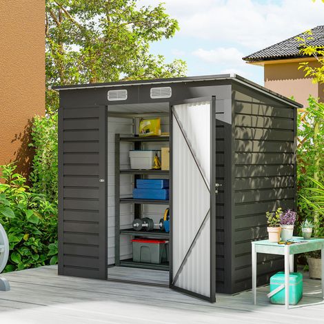 Extérieur Abri de jardin 2,3m² - pour Outils - cabanon Porte verrouillable - 191L x 130P x 166,5-183H cm - acier (1/4)