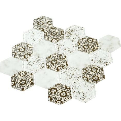 Decoon – Mosaïque en verre marron hexagonale 26.8x30cm – Pour pièces humides – Décorative pour douche et salle de bains
