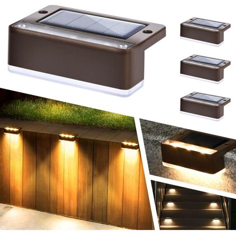 Lot de 4 lampes solaires d'extérieur pour clôture, étanches IP65, lampes LED d'extérieur à énergie solaire pour terrasse, porche, rampes d'escalier, terrasse, cour, jardin, piscine (blanc chaud) (1/4)