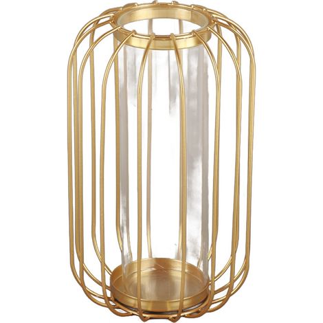 Vase nordique en fer forgé en forme de lanterne, vase de table en verre et fer (or champagne) (1/5)