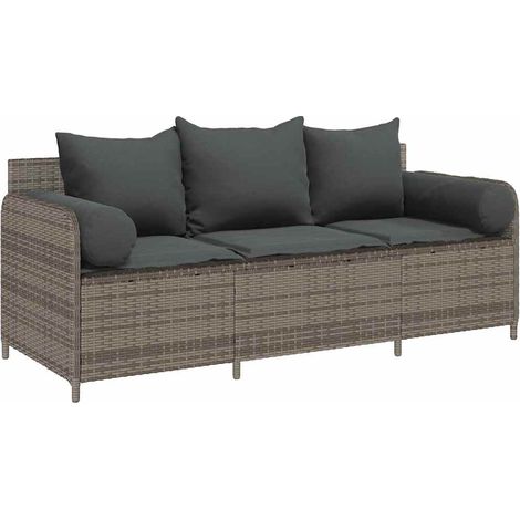 Maison Exclusive - Divano da Giardino con Cuscini 3 Posti Grigio in Polyrattan (1/5)
