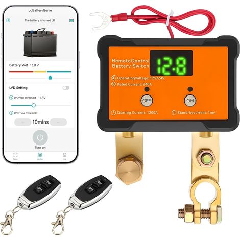 Remote Control Battery Isolator Switch, 12V/24V 240A, with LED Voltage Display, App Controlled, Anti-Theft, Battery Kill Switch for Car, RV, ATV, Truck, Marine, Orange (1/5)