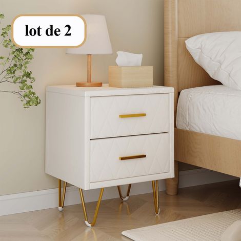 Nachttisch, Nachtkonsole, Nachttisch Set mit 2 – Nachttisch mit Schubladen und goldenem Metallfuß