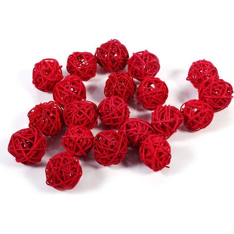 Bola de ratán Yunseity, adornos de ratán finamente elaborados para la decoración de fiestas en bodas y fiestas navideñas (rojo). (1/5)