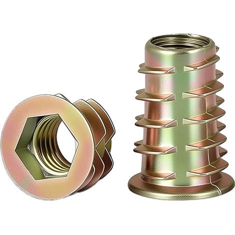 Lot de 25 Insert Fileté Bois, M6x10mm Écrous Filetés en Alliage de Zinc, Écrous à Enfoncer pour Meubles en Bois, Charpentier, Bricolage (1/5)