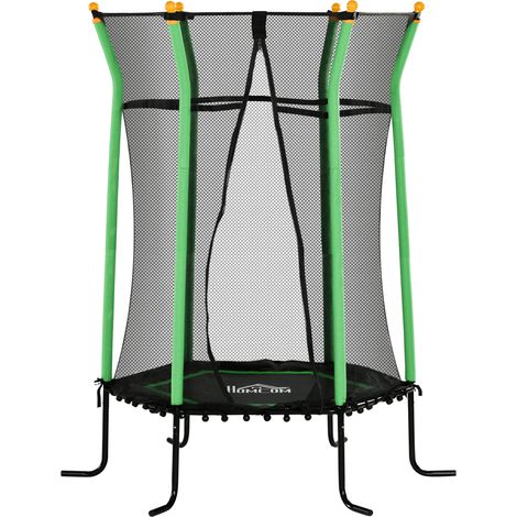 Kindertrampolin für Kinder von 3 bis 10 Jahren mit Reißverschluss-Eingang und gepolsterten Stangen, Ø 163,5 x 190 cm, Grün