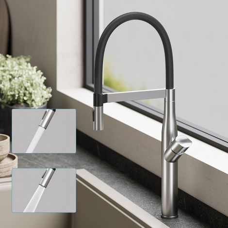 doporro Grifo de Cocina Flexible Giratorio 360°, Acero Inoxidable 304, Plata Cepillada, 57 cm, Cartucho Cerámico, 2 Modos de Chorro, Aireador Desmontable, Turnix-01 (1/5)