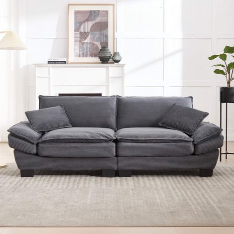 Canapé 2 places en velours gris foncé, canapé double moderne avec assise profonde, coussins moelleux, accoudoirs rembourrés, sofa confortable salon chambre bureau (1/5)