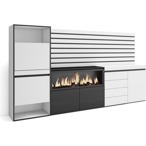 Skraut Home - Zapatero, Armario zapatos botas, 274x145x35 cm, Dormitorio, habitación, Chimenea eléctrica XXL, Cómoda, Cajonera, Listones Decorativos, Estilo Moderno, Blanco (1/5)
