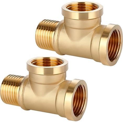Raccord en T en laiton de 1/2 pouce DN15 - 2 pièces Raccord fileté IGxIGxAG Raccord d'eau à 90°, convient pour l'eau potable (1/5)