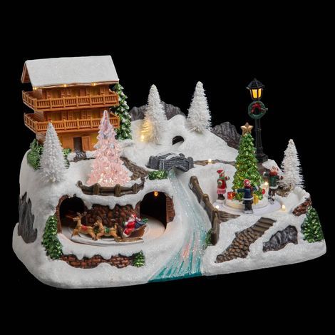Fééric Lights And Christmas – Déco Noël chalet montagne lumineux animé – Décoration intérieure avec 14 LED blanc chaud – Dimensions L. 31 x l. 19,5 x H. 22 cm (1/5)