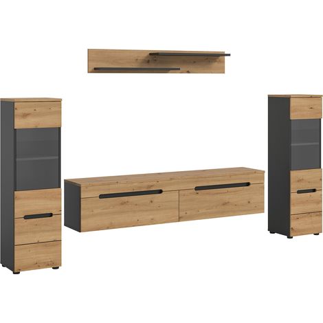 Ensemble salon 3 éléments décors naturel et anthracite - KANUT