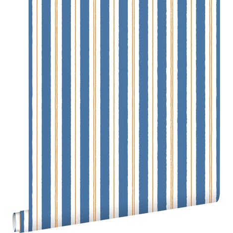 papier peint à rayures bleu et orange - ESTAhome