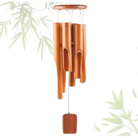 Carillon éolien en bambou 6 tubes en bois pour extérieur et intérieur - Carillon éolien en bambou pour jardin - Carillon SONNETTE (1/5)