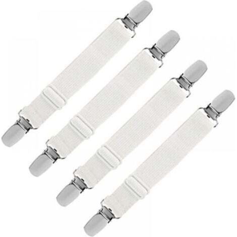 Tendeur de draps élastique réglable – Lot de 4 sangles blanches extensibles jusqu’à 60 cm pour lits, canapés et housses de repassage (1/5)