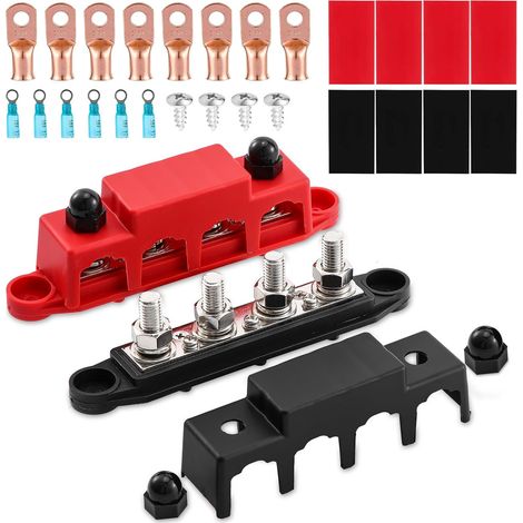 Bloc de Distribution bloc de 12V-48V DC BusBar 250A avec 4 x M8 Boulons,Barres de Distribution D'énergie 5/16",Bloc de Connexion de Batterie pour Voitures, Camping-Cars, navires, Yachts (M8) (1/5)