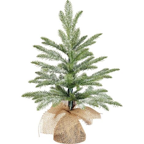 Sapin de Noël artificiel vert effet givré en PE avec pied en jute H 45 x Ø 36 cm - PANGIVO (1/4)