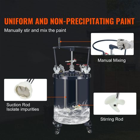 Réservoir pressurisé peinture pulvérisée 30L/8gal avec agitateur manuel, joint anti-fuite pour industrie déco maison bâtiment auto, 70PSI max (1/5)