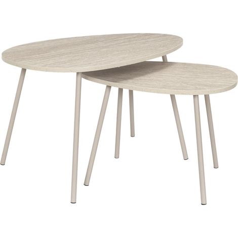 Lot de 2 Tables Basses Gigognes "Galet" 75cm Beige