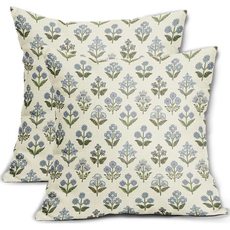Taie d'oreiller patchwork bleu-vert, 45 x 45 cm, lot de 2, taie d'oreiller décorative printanière à motif floral vintage.