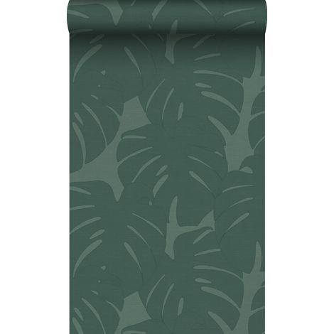 papier peint feuilles avec structure tissée bleu canard  - Origin Wallcoverings (1/5)